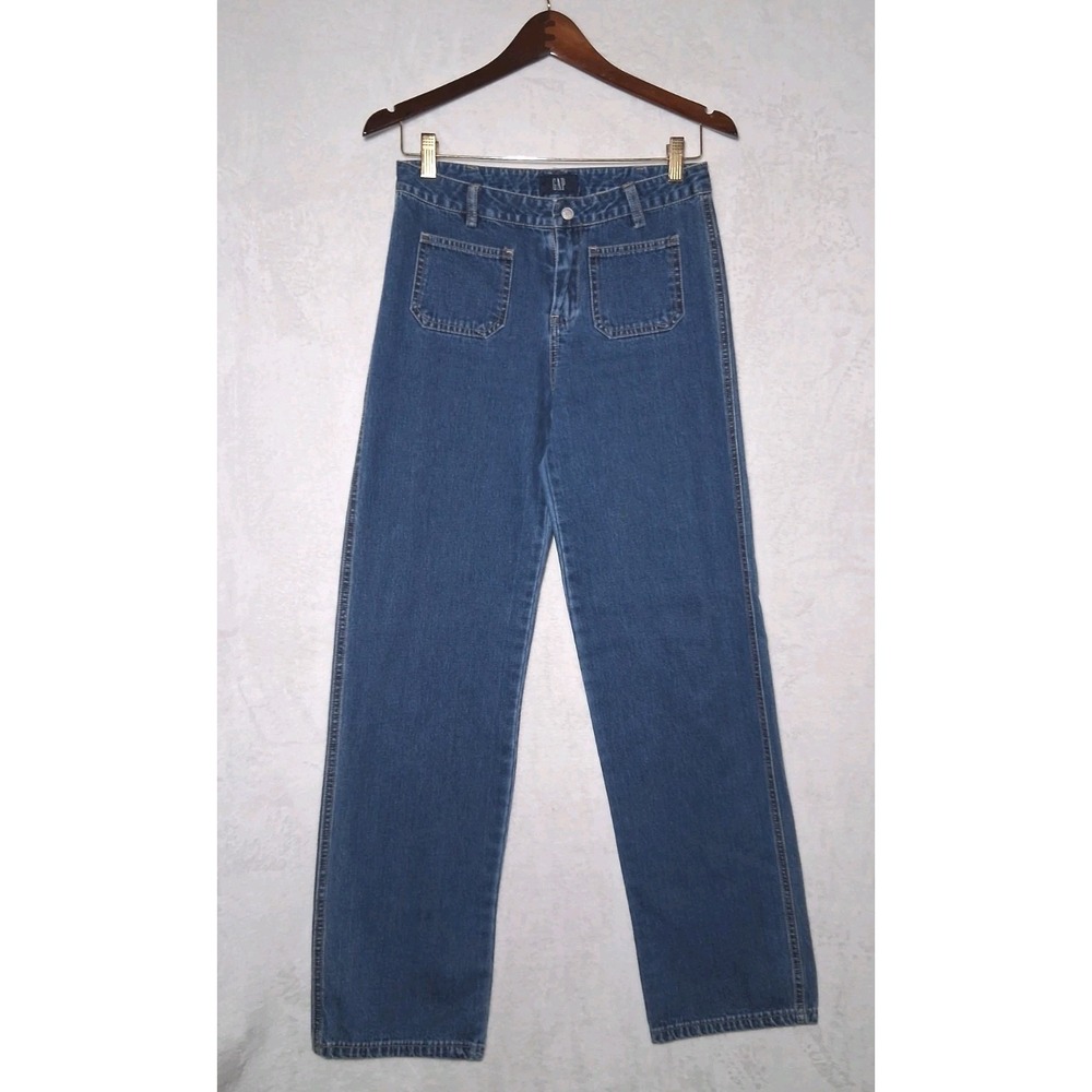 GAP Loose Mid Rise Relaxed Wide Straight Leg Sz 16 Denim Jeans Patch Pockets Y2K